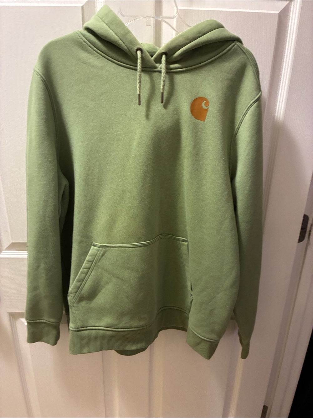 Carhartt Light Sage Green Crewneck Hoodie with Chest Logo built for outdoor